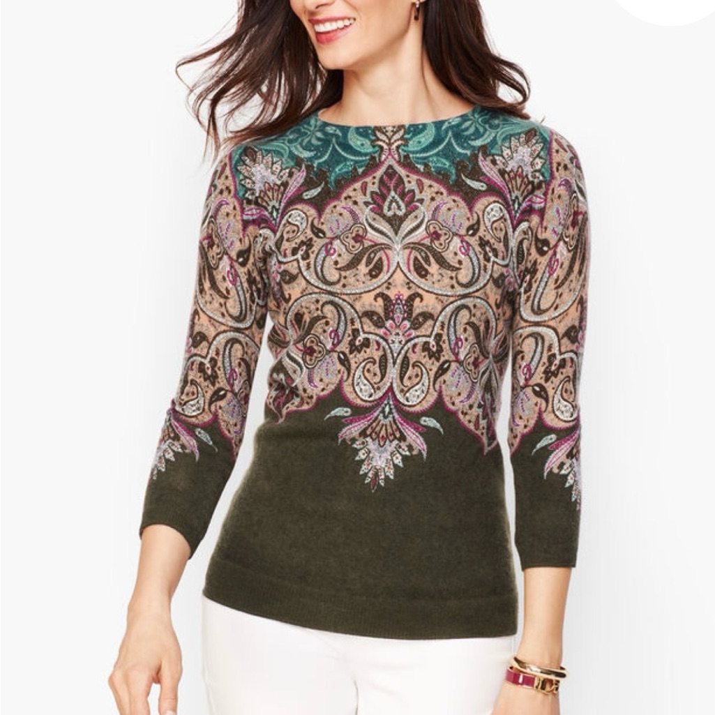 Talbots Audrey 100% Cashmere Sweater Paisley Size Large Euc